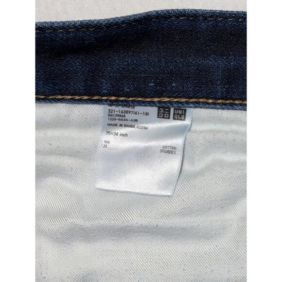 UNIQLO Slim Straight Jeans Japanese Kaihara Denim Low Rise Dark Wash 35x32 - Picture 9 of 16